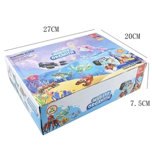 Marine animal building blocks set packaging showing dolphin and shark models, 27x20x7.5cm
