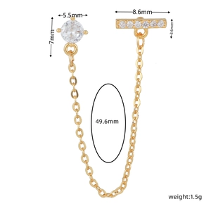 Detailed size specifications for gold chain stud earring with zircon and measurements