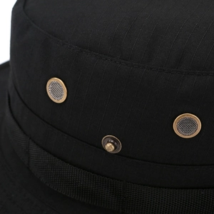 Outdoor black ripstop boonie hat with tactical metal eyelets and side snap buttons
