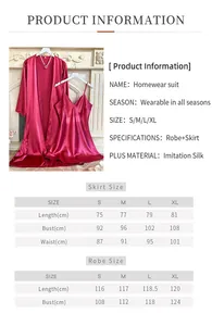 Tableau des tailles pour ensemble peignoir et nuisette en satin avec mesures