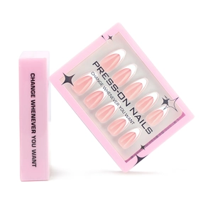French Tip Press On Nails Almond Shape Nude Pink White Edges Short Fake Nails For Women Glossy DIY Manicure