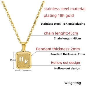 Detailed view of Virgo zodiac pendant showing 15x12.5mm size and 18K gold plated steel