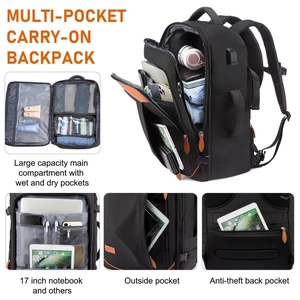 Detailansicht des multifunktionalen Rucksacks mit Nassfach und Laptop-Hauptfach für Reisen.
