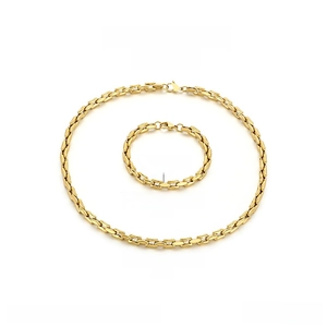 Macro view of gold stainless steel bamboo chain set with dimensions and measurements