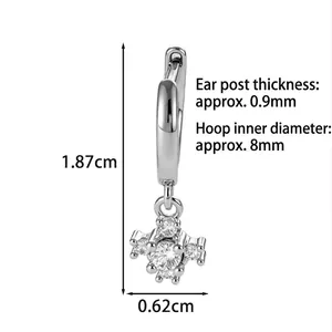 Silver cross drop earrings with cubic zirconia charms and detailed size measurements