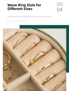 Detailed macro view of cream velvet wave slots for rings and stud earrings storage