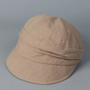 Women Linen Peaked Cap Pleated Retro Japanese Style Breathable Sunshade Foldable Newsboy Hat Casual Elegant