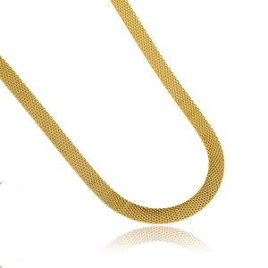 Elegant gold mesh chain necklace with minimalist metallic texture on white background