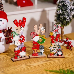 Nordic wooden Christmas gnome ornaments set with Welcome, Noel, and Xmas letter signs