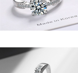 Detailed macro view of silver zircon ring with round center stone and pave setting