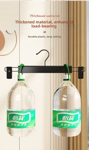 Heavy-duty black trouser hanger holding two 4.5L water jugs to show high load capacity