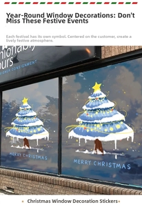 Weihnachtsbaum-Fensteraufkleber in Blau und Weiß mit Merry Christmas Schriftzug