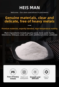 Macro shot of lead-free crystal glass raw materials featuring quartz sand and limestone
