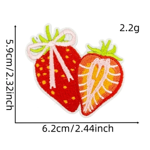 Cute pink strawberry embroidery patch for clothes with 5.9x6.2cm size measurements