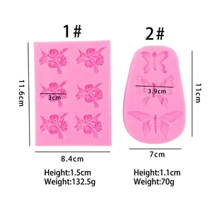 Pink silicone mold for rose flowers and butterfly designs for DIY scented plaster crafts
