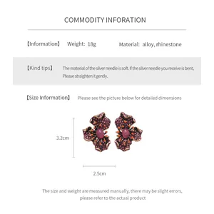 Tableau des tailles pour boucles d'oreilles fleurs vintage de 3,2cm avec strass