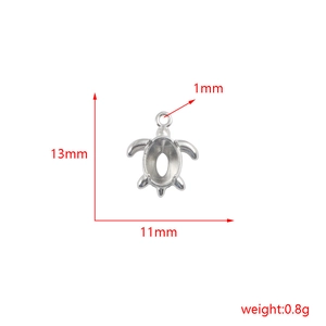 Silver stainless steel turtle pendant blank with detailed 13mm x 11mm dimensions marking