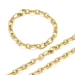 Bracelet chaîne dorée 7mm en acier inoxydable texturé avec fermoir mousqueton solide
