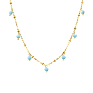 Layered 18K gold plated thin chain necklace with delicate small blue natural stone beads