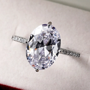 Luxury oval cut cubic zirconia bridal ring with pave setting on high quality velvet box