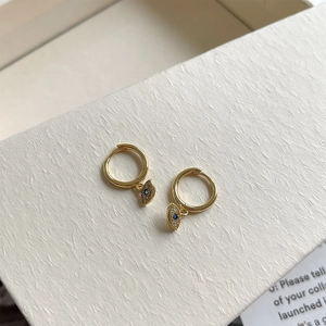S925 sterling silver evil eye hoop earrings with blue stones and gold plating