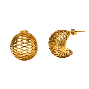 Minimalistische goldene hohle Gitter-Ohrstecker aus poliertem Edelstahl für Damen