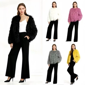 Women Faux Fur Jacket Round Neck Long Sleeve Solid Color Shaggy Warm Winter Autumn Coat Urban Fashion Outerwear