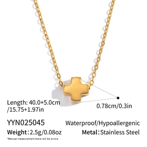 Detailed specs of waterproof stainless steel cross pendant necklace in gold finish