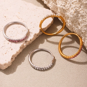 Sparkling 5A zircon stainless steel adjustable rings in gold and silver plating