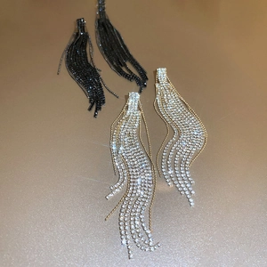 Long Tassel Earrings With 925 Sterling Silver Earring Post Copper Rhinestone Elegant Formal Jewelry For Women
