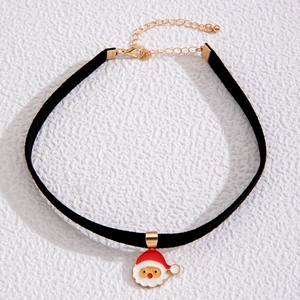 Christmas Santa Claus choker with black velvet strap and red enamel pendant for women