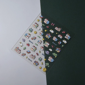 Detailed 3D embossed snail and space themed stickers with glossy textured finish