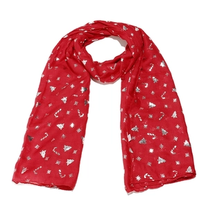 Women Christmas Scarf Silver Foil Snowflake Christmas Tree Print Long Soft Polyester Winter Neck Wrap Holiday Accessory