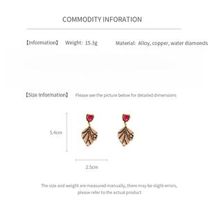 Detailed size specifications for vintage gold heart earrings with pink and green gems
