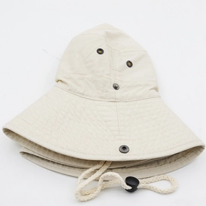 Quick-dry beige sun hat for outdoor hiking with wide brim and adjustable wind rope