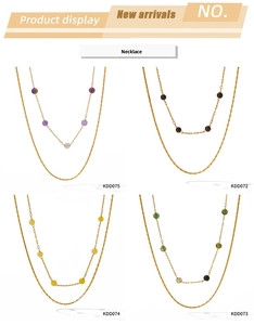 Detail showing four different colors of beaded stainless steel double-layer necklaces