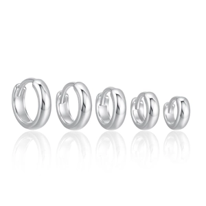 Detailed set of five polished S925 sterling silver huggie earrings in varying sizes