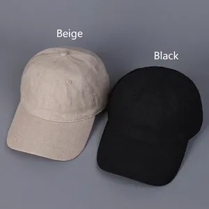 Minimalist linen baseball caps for men and women in classic beige and black colors