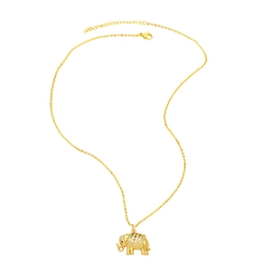 Gold elephant pendant necklace with colorful cubic zirconia inlay on fine O-chain