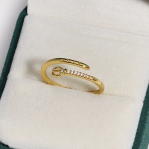 Nahaufnahme eines vergoldeten Gürtelschnallenrings mit Zirkonia auf Samtstoff