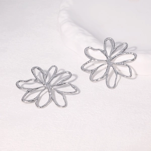 Minimalist silver hollow petal stud earrings made of high-quality stainless steel