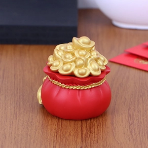 Creative red fortune bag lucky money tree resin ornament with golden ingots for car dashboard