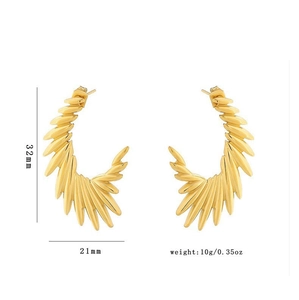 Elegant gold wing-shaped C-shaped stainless steel stud earrings with textured finish