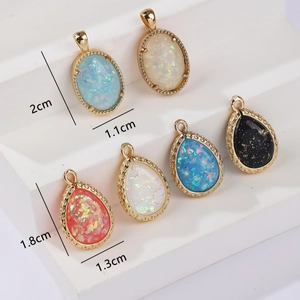 Gold-plated faux opal pendants in oval and teardrop shapes for DIY jewelry making