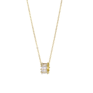 18K gold plated necklace featuring a cylinder pendant with inlaid rectangular zircons