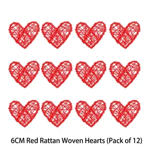Set of twelve 6cm red woven rattan heart decorations for Valentine's wedding vase filler