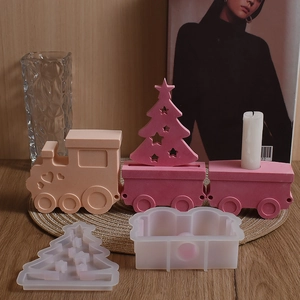 DIY locomotive train silicone mold set for candles, plaster ornaments and resin crafts