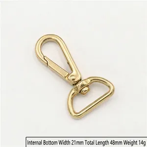 Solid brass lobster clasp with 21mm D-ring base, 48mm length and 14g weight for DIY leather