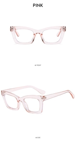 Detailed front and side views of transparent pink anti-blue light glasses frames