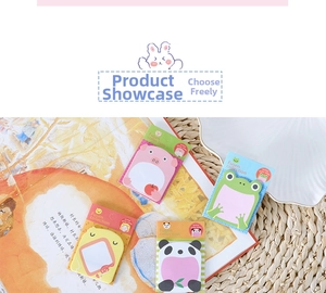 Cute cartoon animal shaped sticky notes featuring pig, owl, frog and panda designs